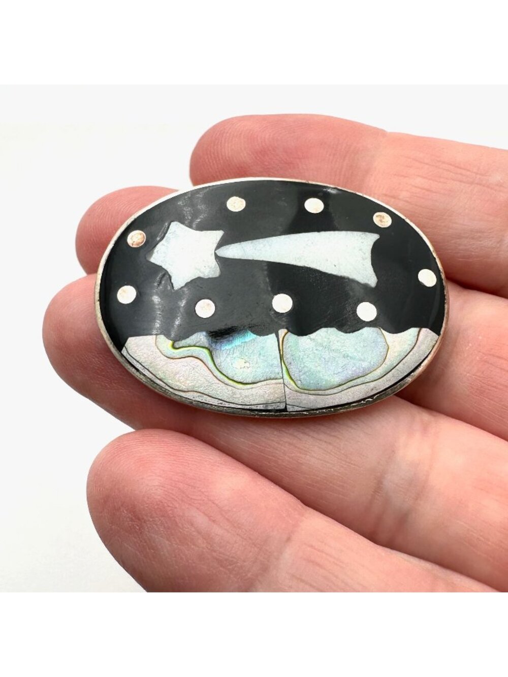 Vintage Mexico Inlay Gemstone Sterling Silver Pin Pendant Shooting Star Design